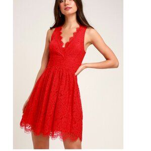 Lulus n This Moment Red Lace Sleeveless Skater Dress Size Medium NWT New NWOT